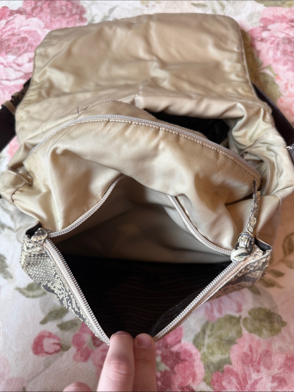 Prada Beige Nylon Tote with Snakeskin Accents - Picture 6 of 11